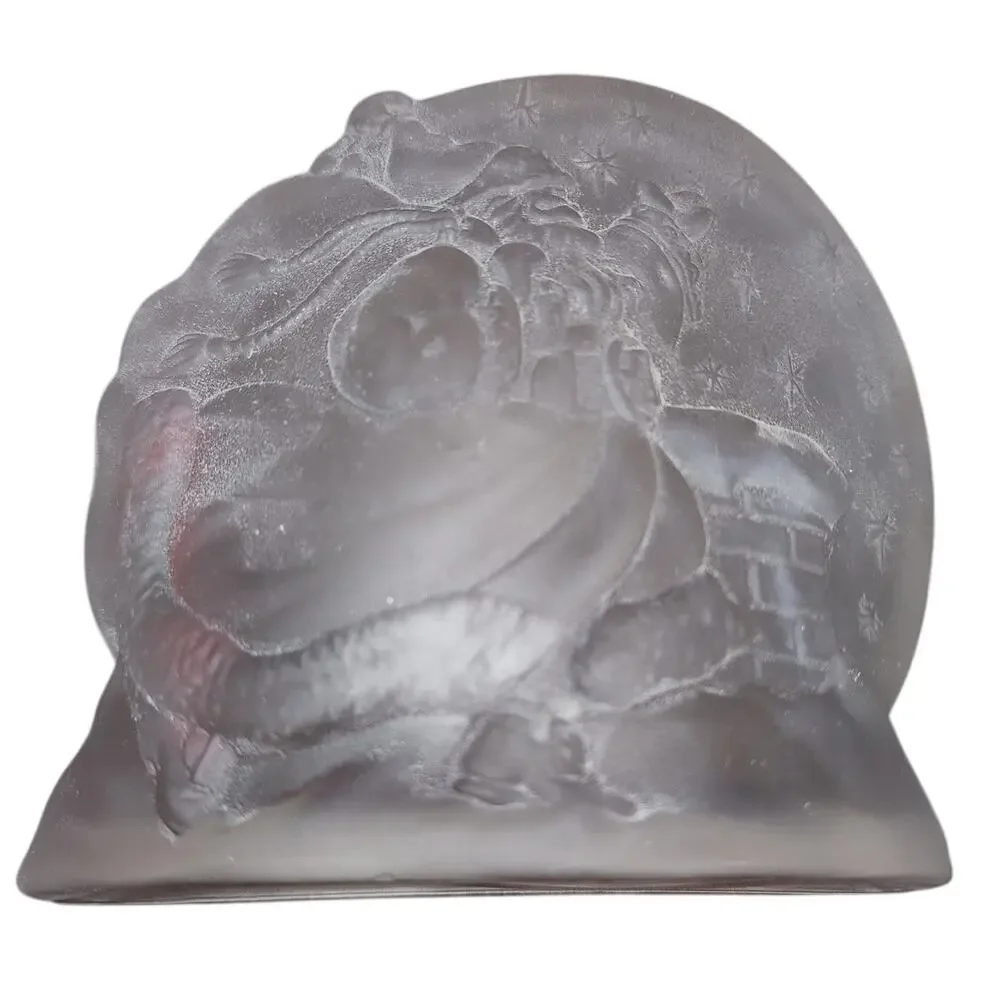 Avon Christmas Santa with Presents Textured Glass Tealight Candle Holder